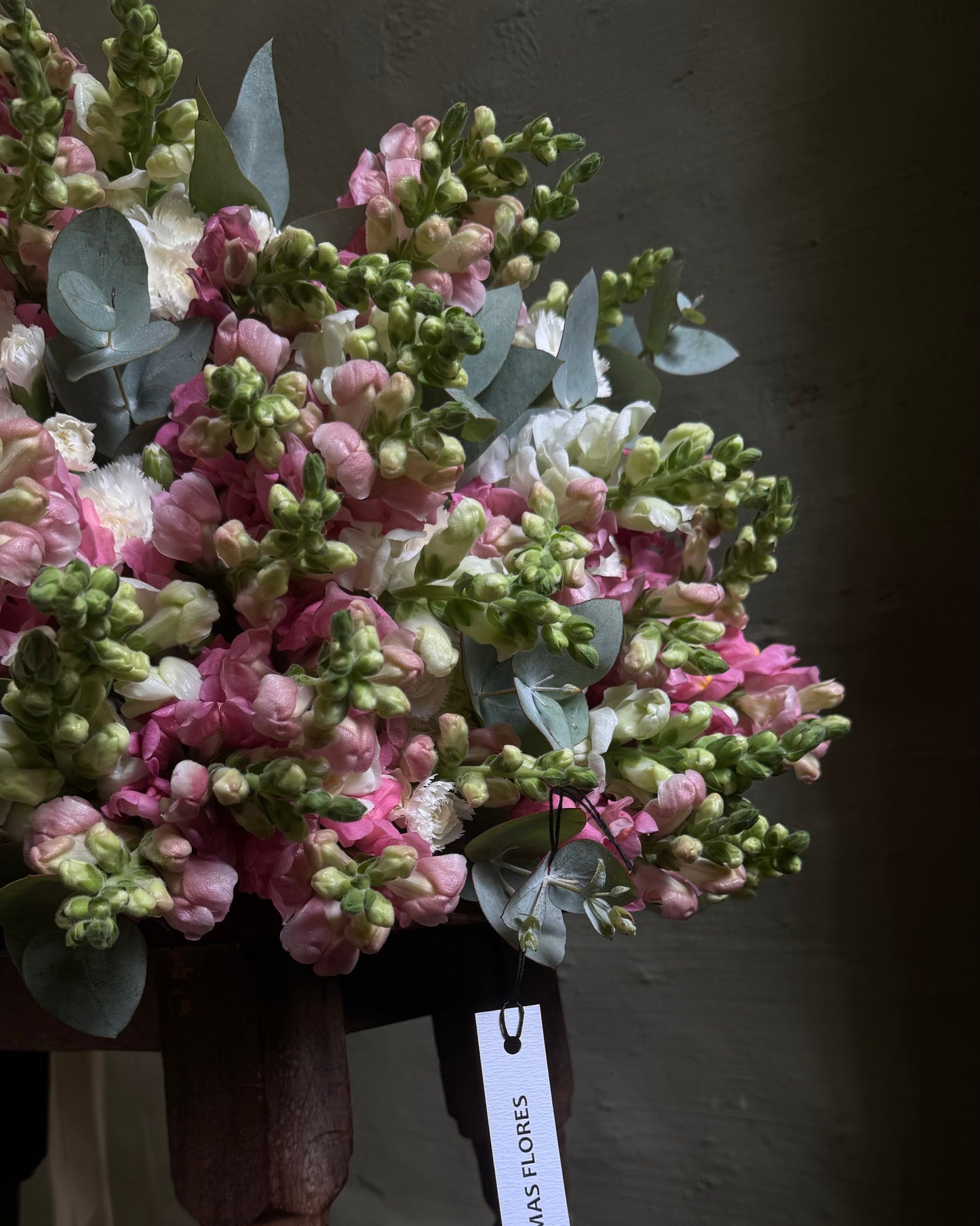 Hand-tied big bright bouquet with antirrhinums