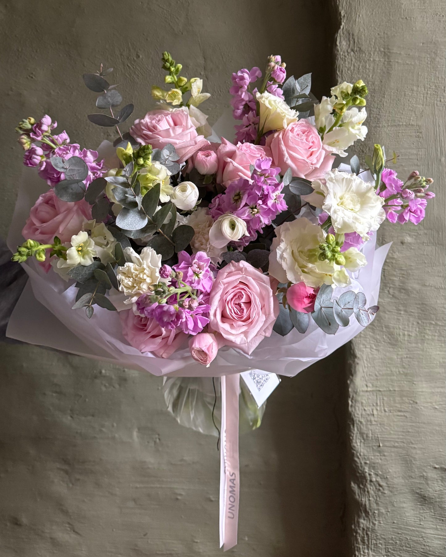 Bouquet mixed flower gentle pink & purple & white with Ecuador roses Pink O'hara
