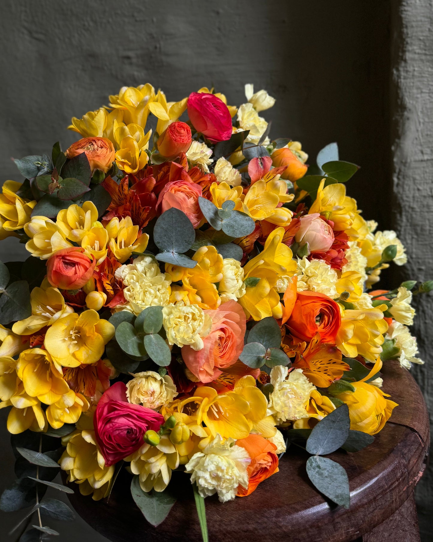 Hand-tied spring bouquet with freesias