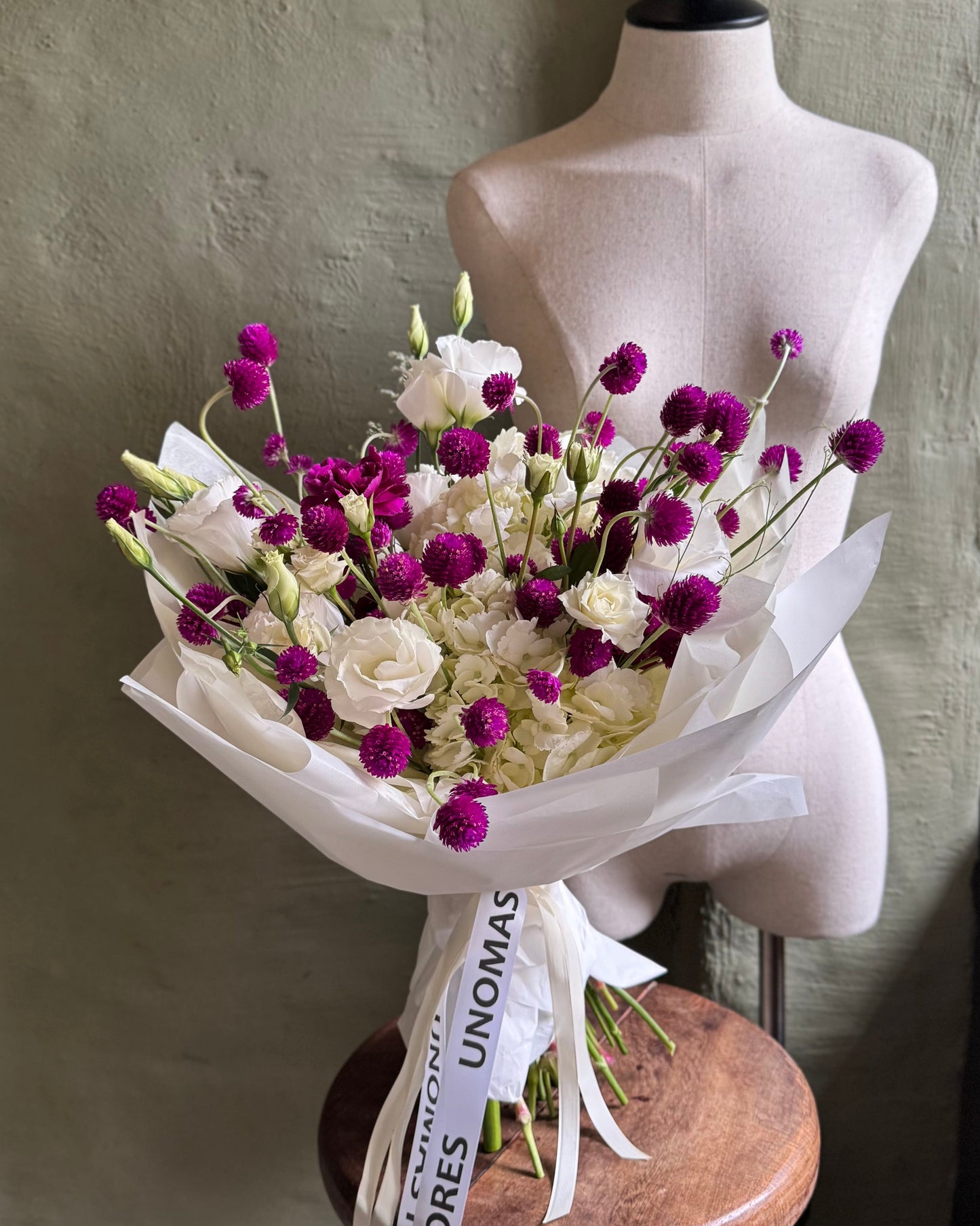 Bouquet mixed flower white & crimson cheerful gift wrapped