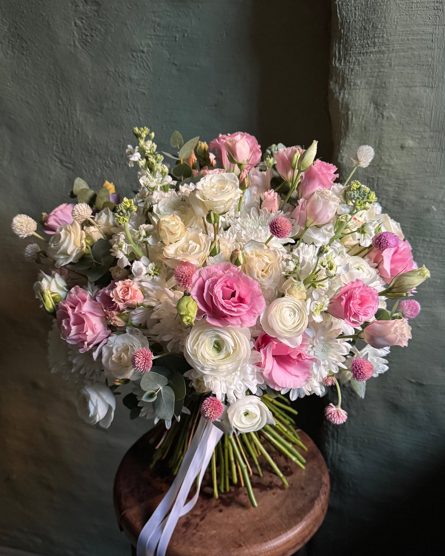 Hand-tied delicate white & pink mixed flower bouquet