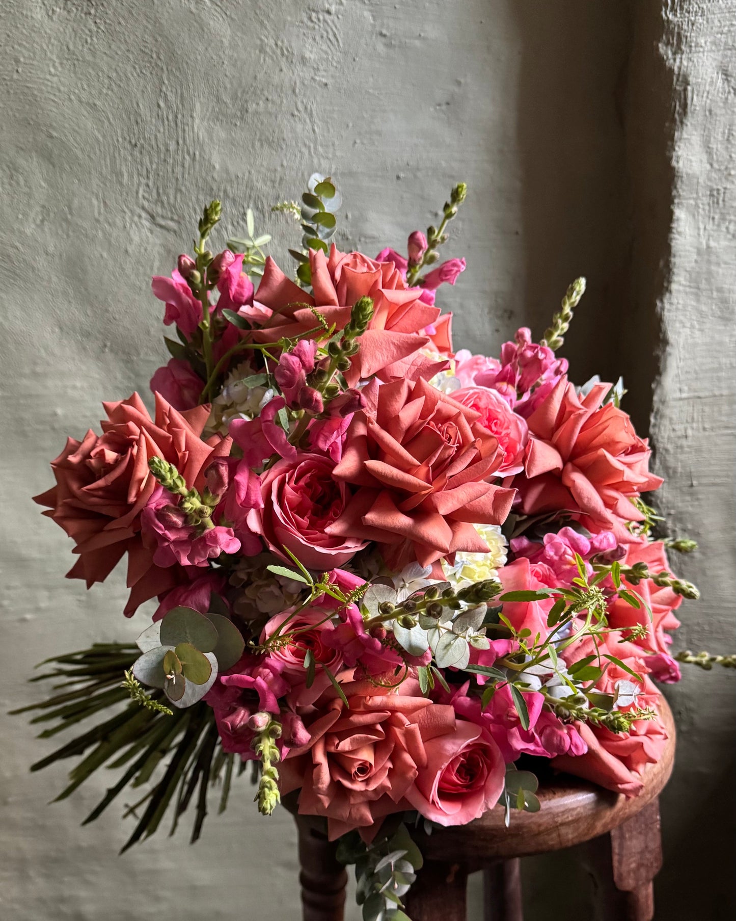 Hand-tied blush-toned bouquet with Ecuador roses