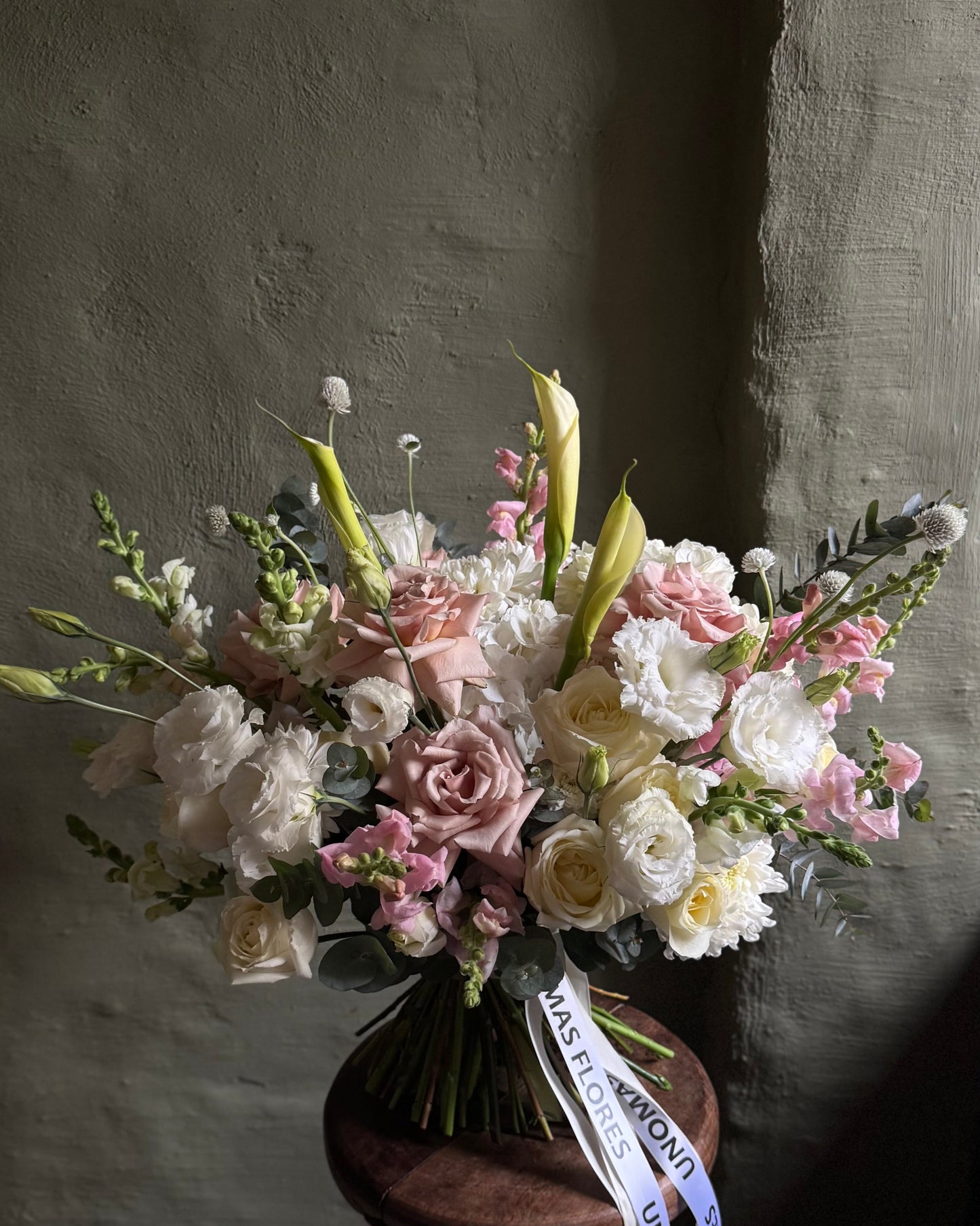 Hand-tied delicate mixed flower bouquet with calla lilies & roses Ecuador