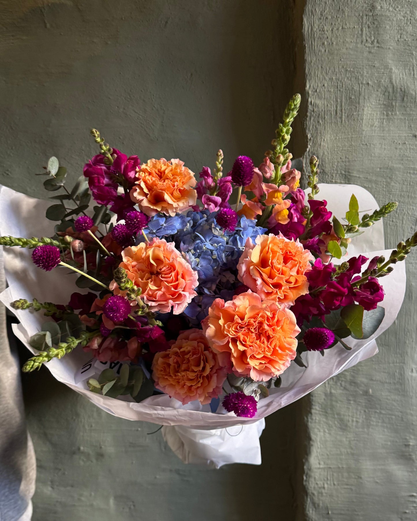 Hand-tied bright colorful mixed flower bouquet