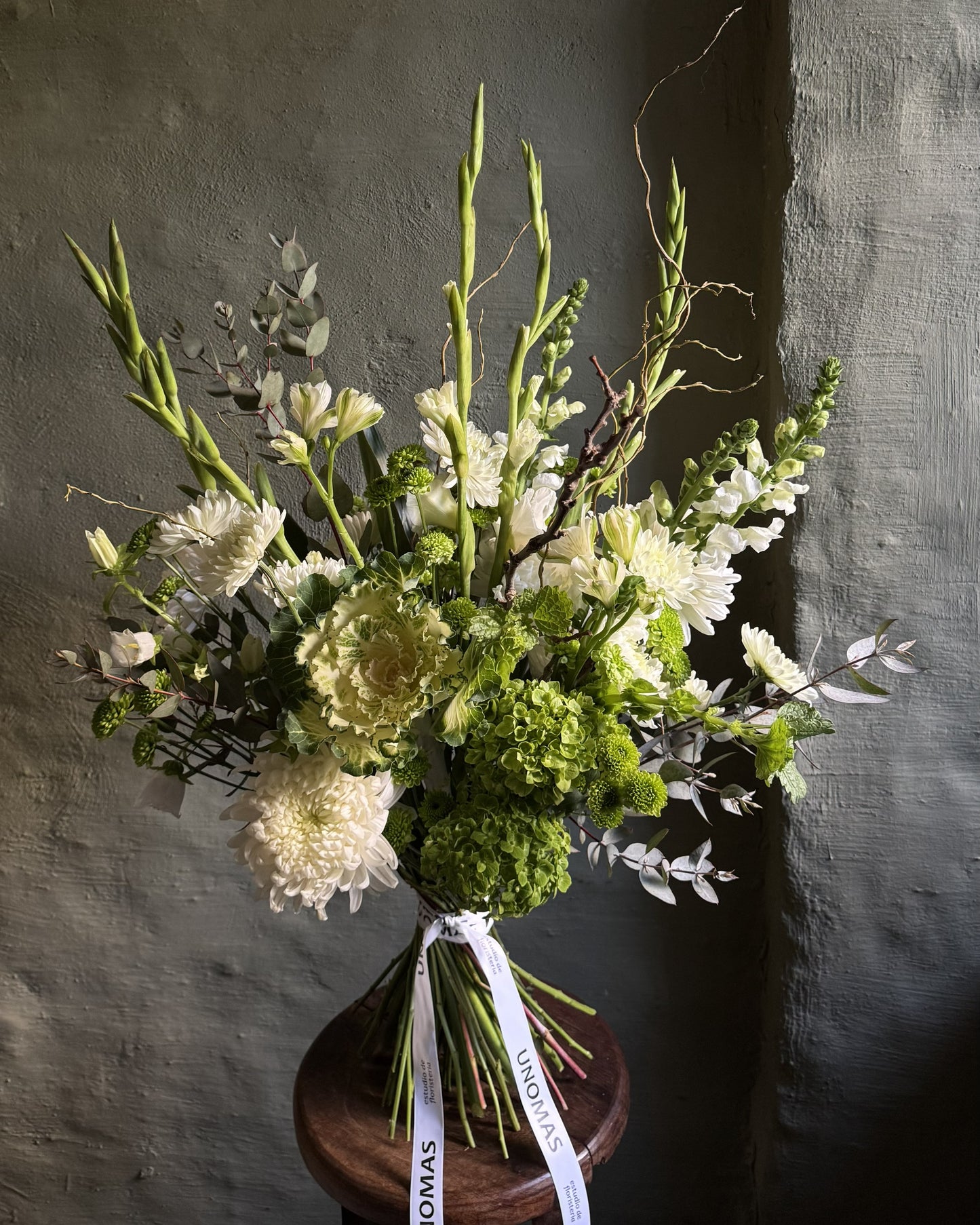 Mixed Flower Bouquet: green hydrangeas & white seasonal flowers hand-tied