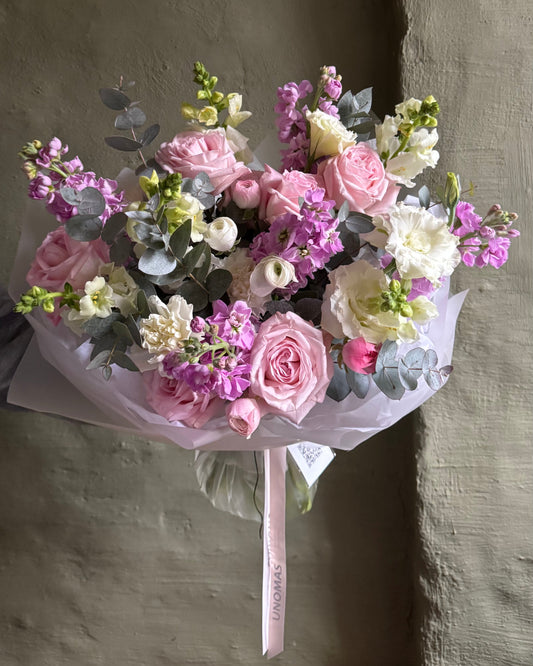 Bouquet mixed flower gentle pink & purple & white with Ecuador roses Pink O'hara