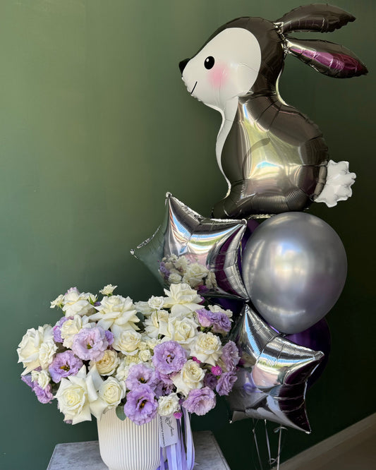 Foil & latex baloons set of 6 pieces with big rabbit & stars with helium