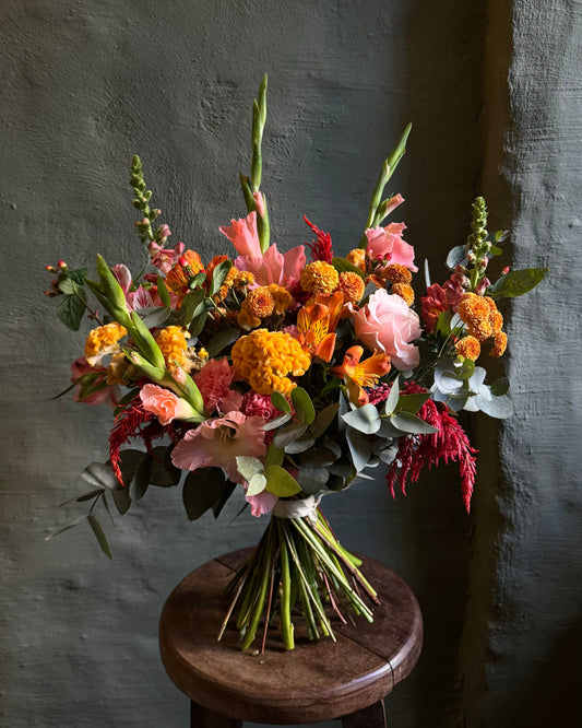 Bright orange & pink interior bouquet