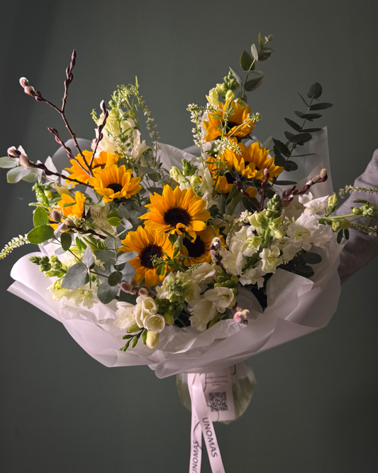 Bouquet mixed flower spring with sunflowers & willow