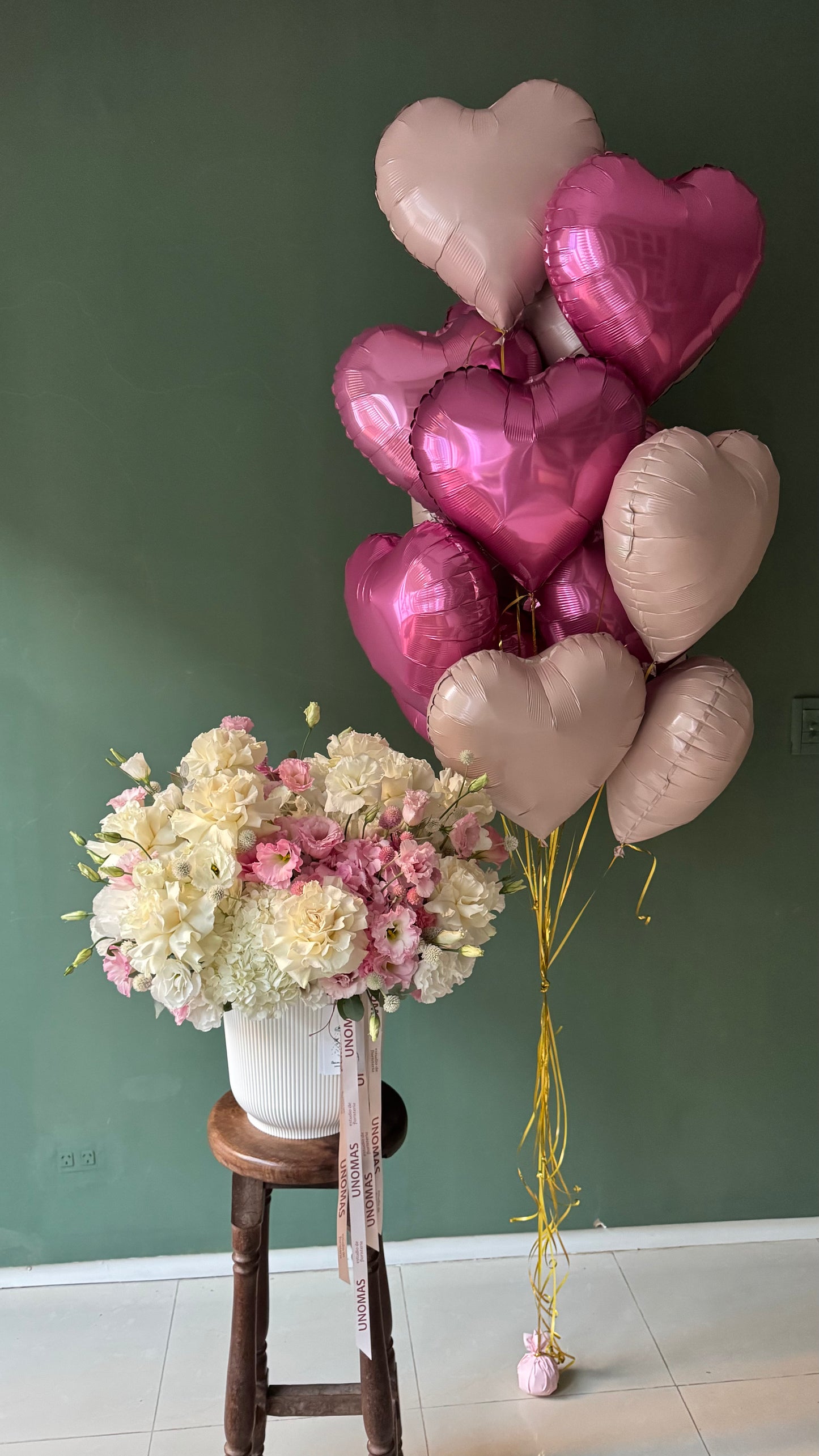 Foil balloons set of 15 hearts pink with helium