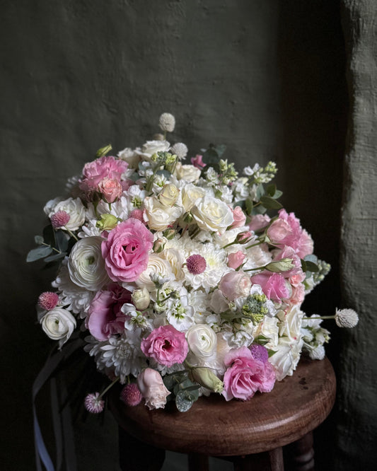 Hand-tied delicate white & pink mixed flower bouquet