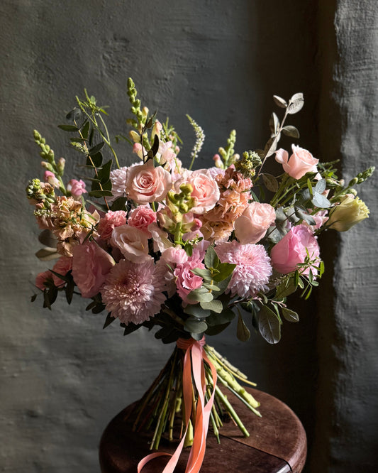 Hand-tied tender bouquet with spray roses & chrysanthemum