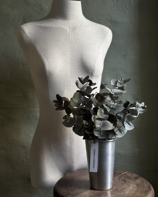 Stabilized eucalyptus in an aluminum vase for home decor