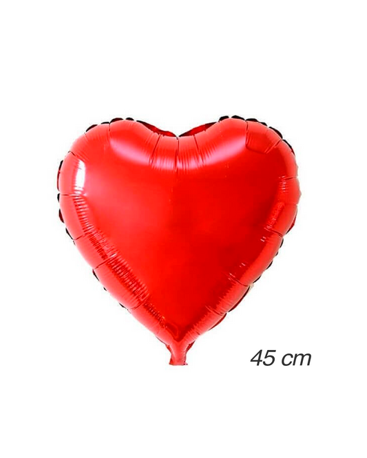 Red heart-shaped balloon on a white background with '45 cm' text.