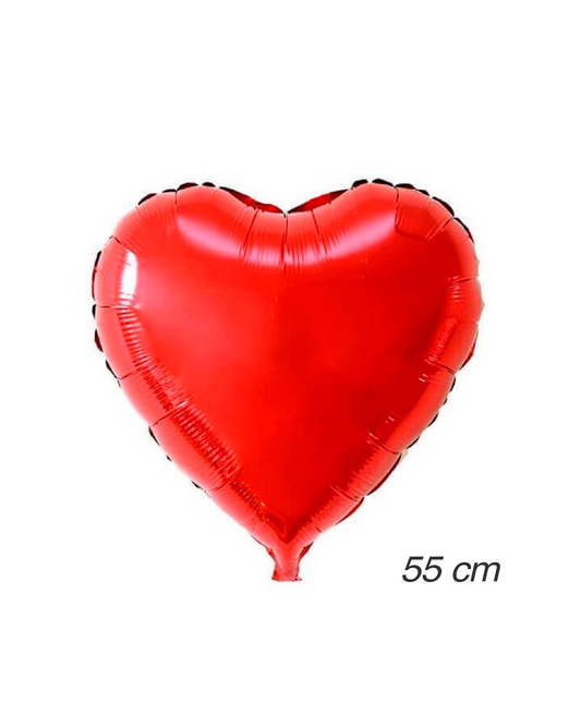 Red heart-shaped balloon on a white background with '55 cm' text.