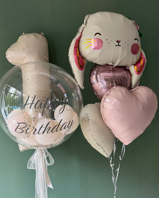 Set de globos de foil y látex con conejo beige y número 1