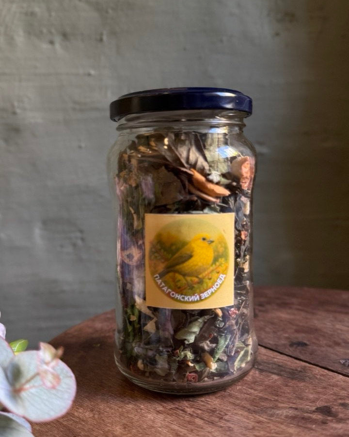 Glass jar with a label on a wooden surface